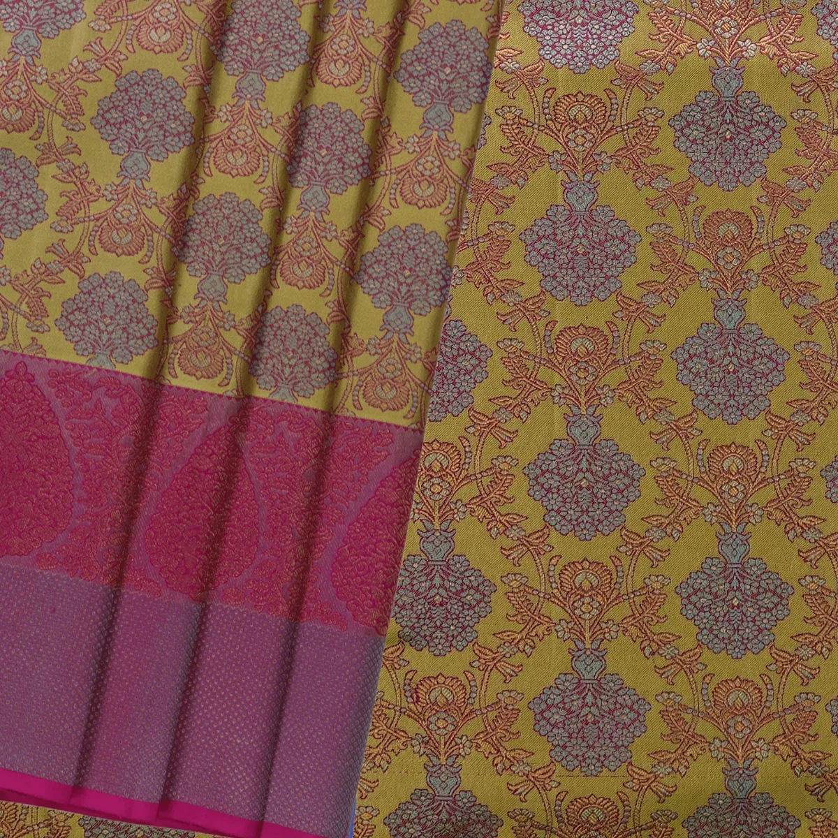Kanchipuram Handloom Silk Saree Kodi Design Gold Colour Silk Fast Jari