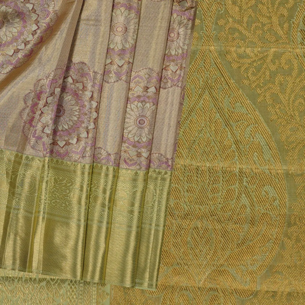 Kanchipuram Handloom Tissue Silk Saree Pure Silver Jari