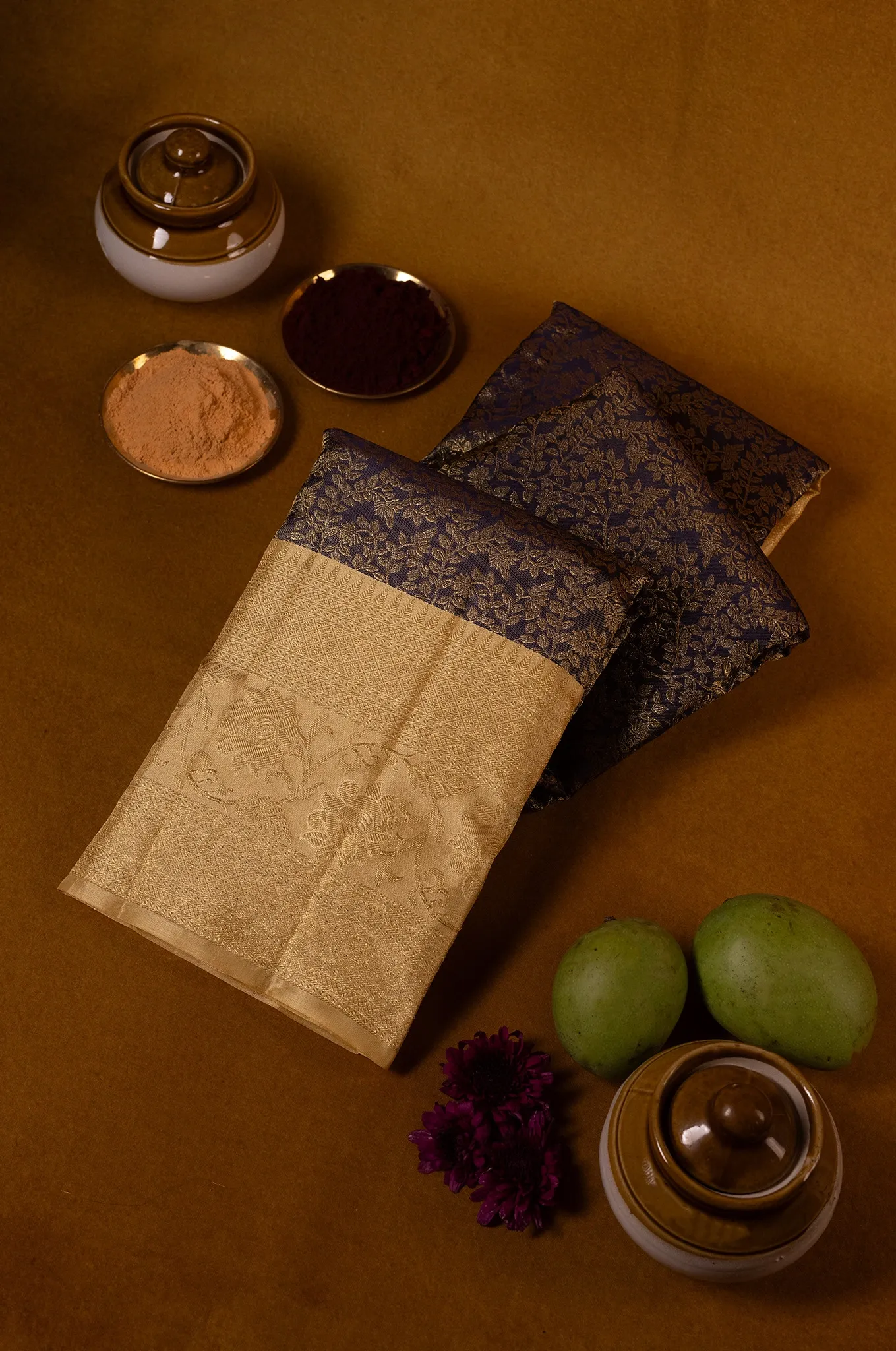 Kanchipuram Deep Blue With Sandal Border
