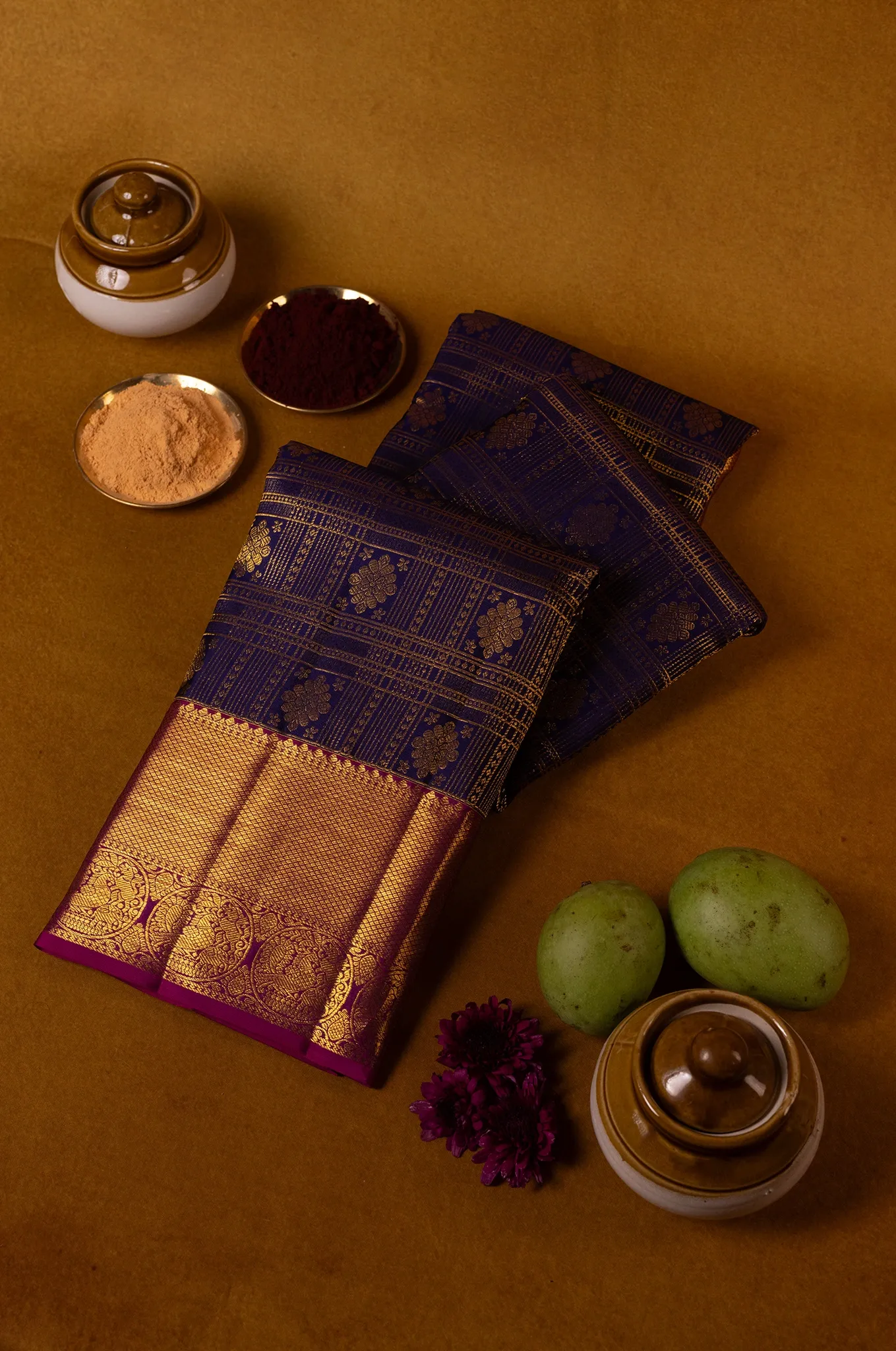 Kanchipuram Navy With Dark Purple Border