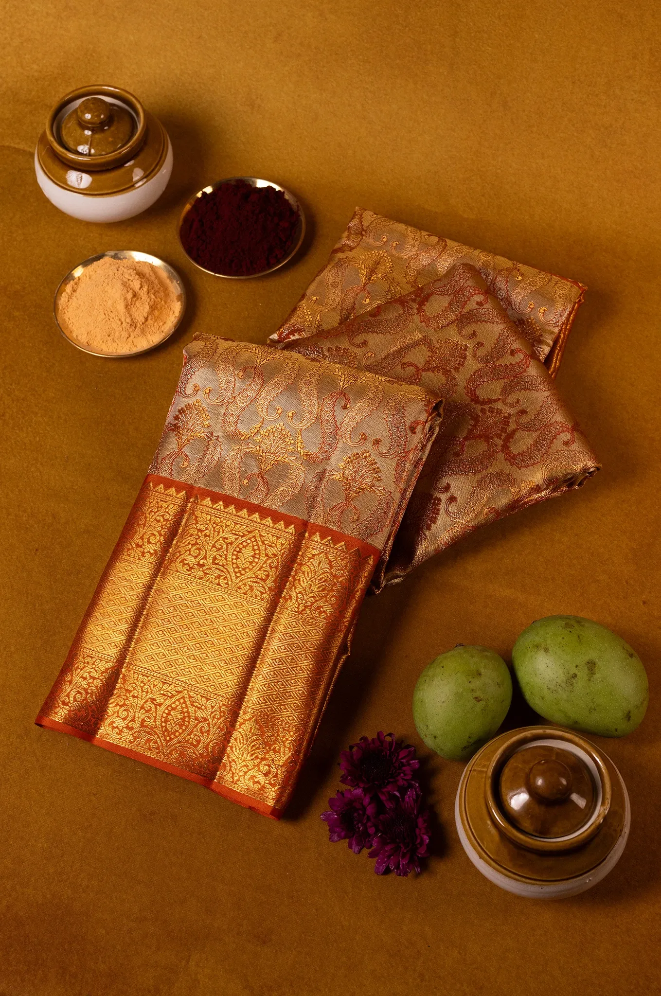 Sparisha Silver And Honey Colour Saree