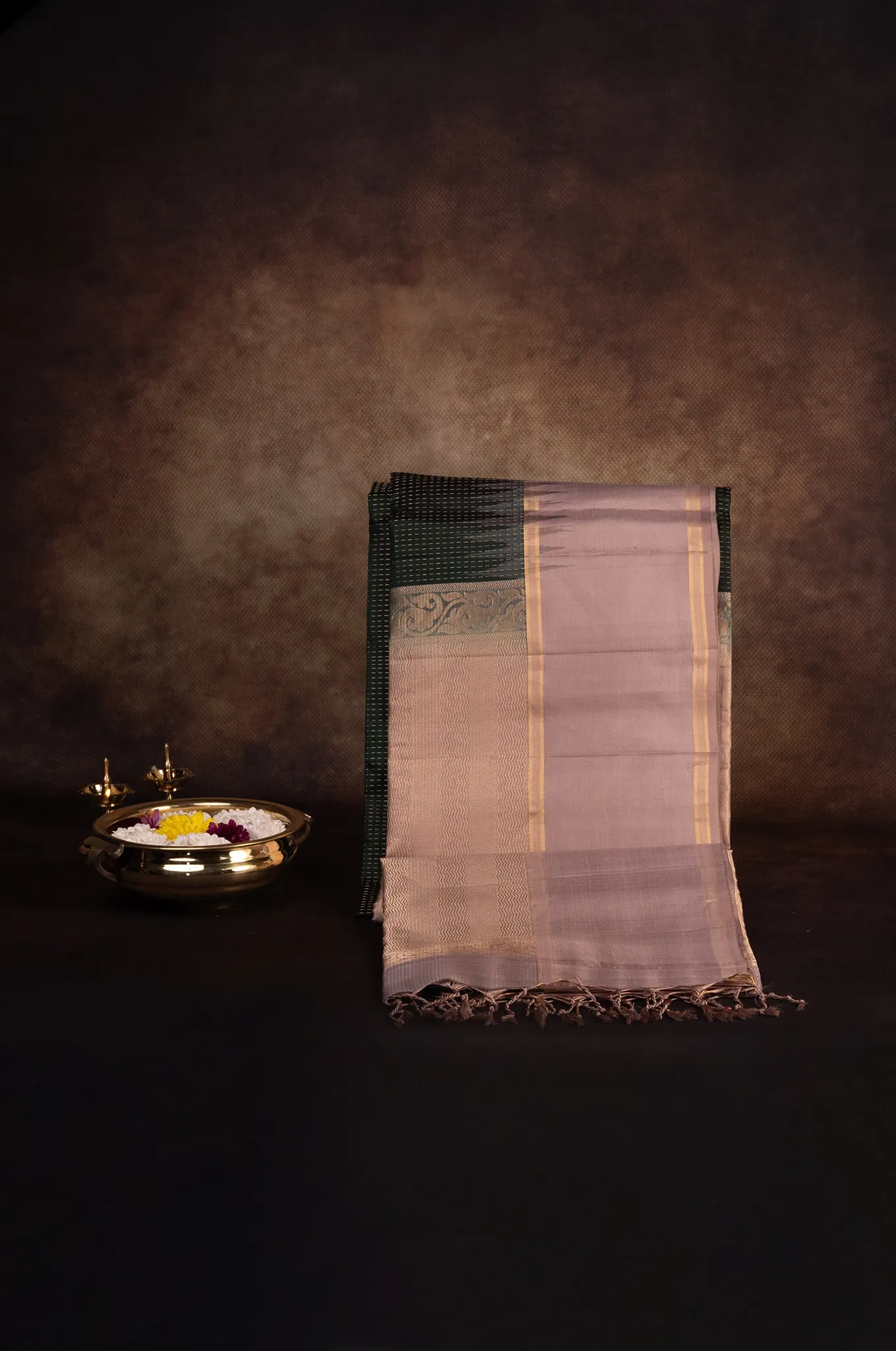 Mayuri Silk  Forest Green And Lavender Border