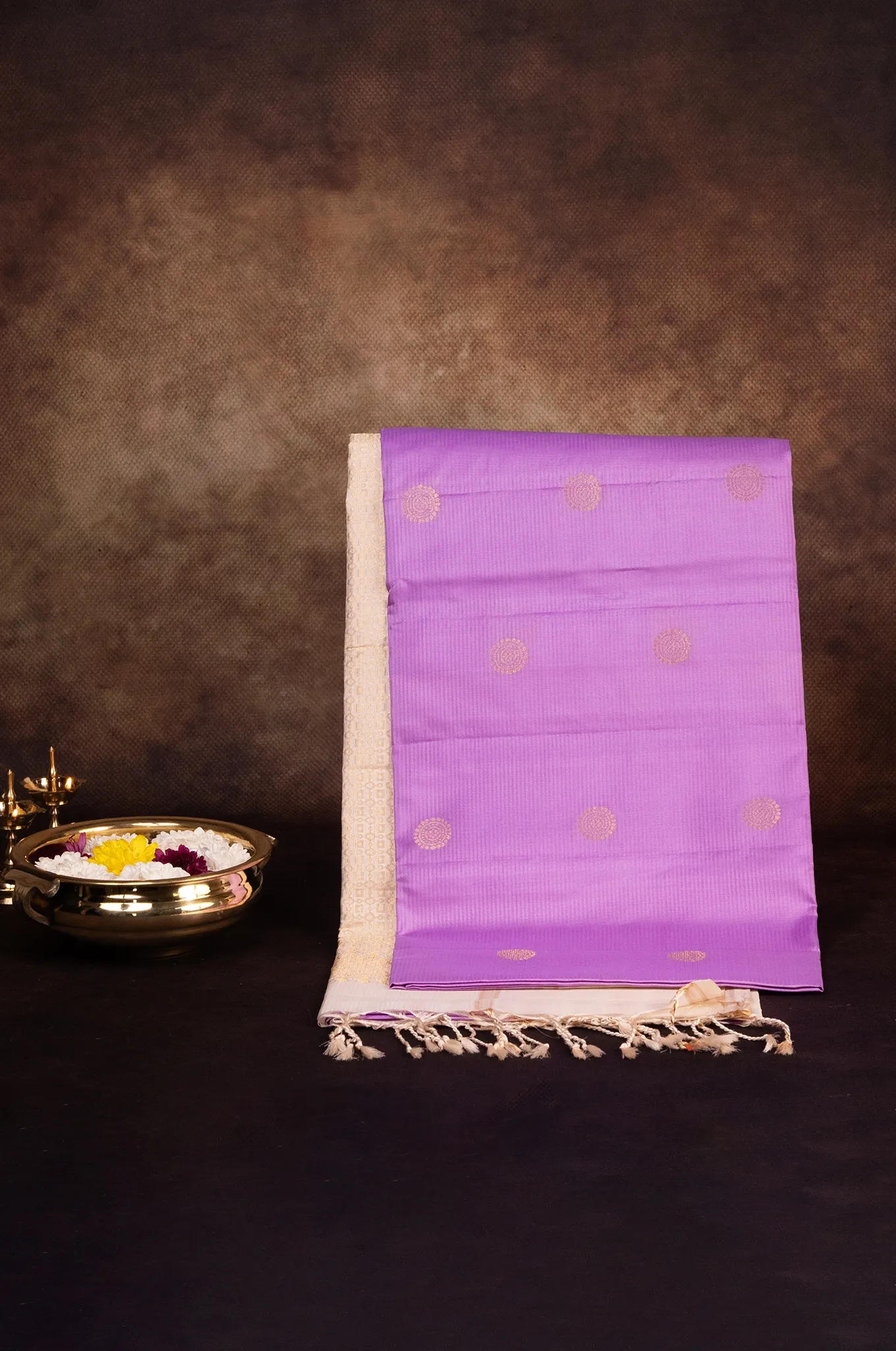 Mayuri Silk Lavender With Cream Colour Border