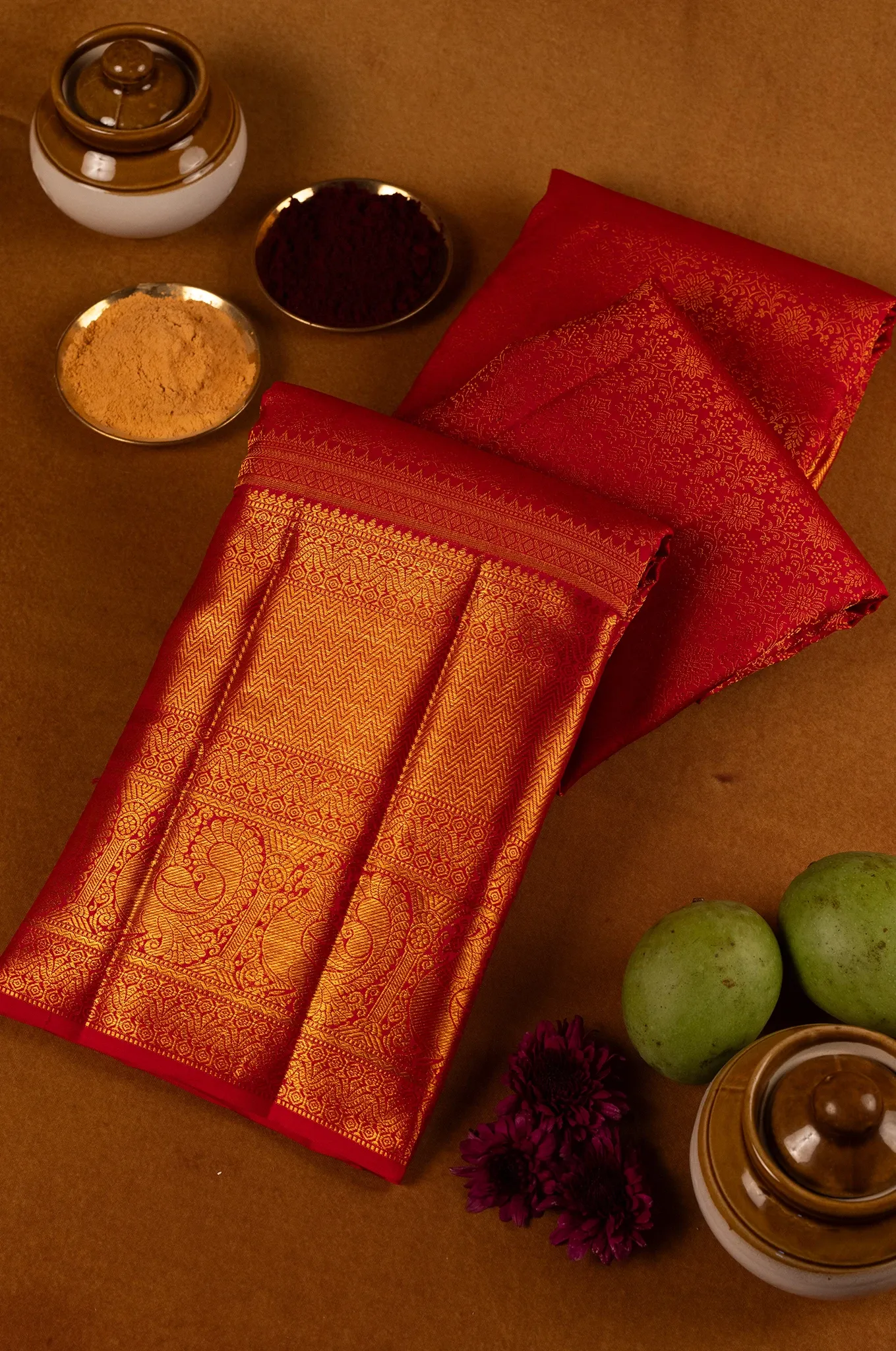 Kanchipuram Crimson Red Colour And Self Border