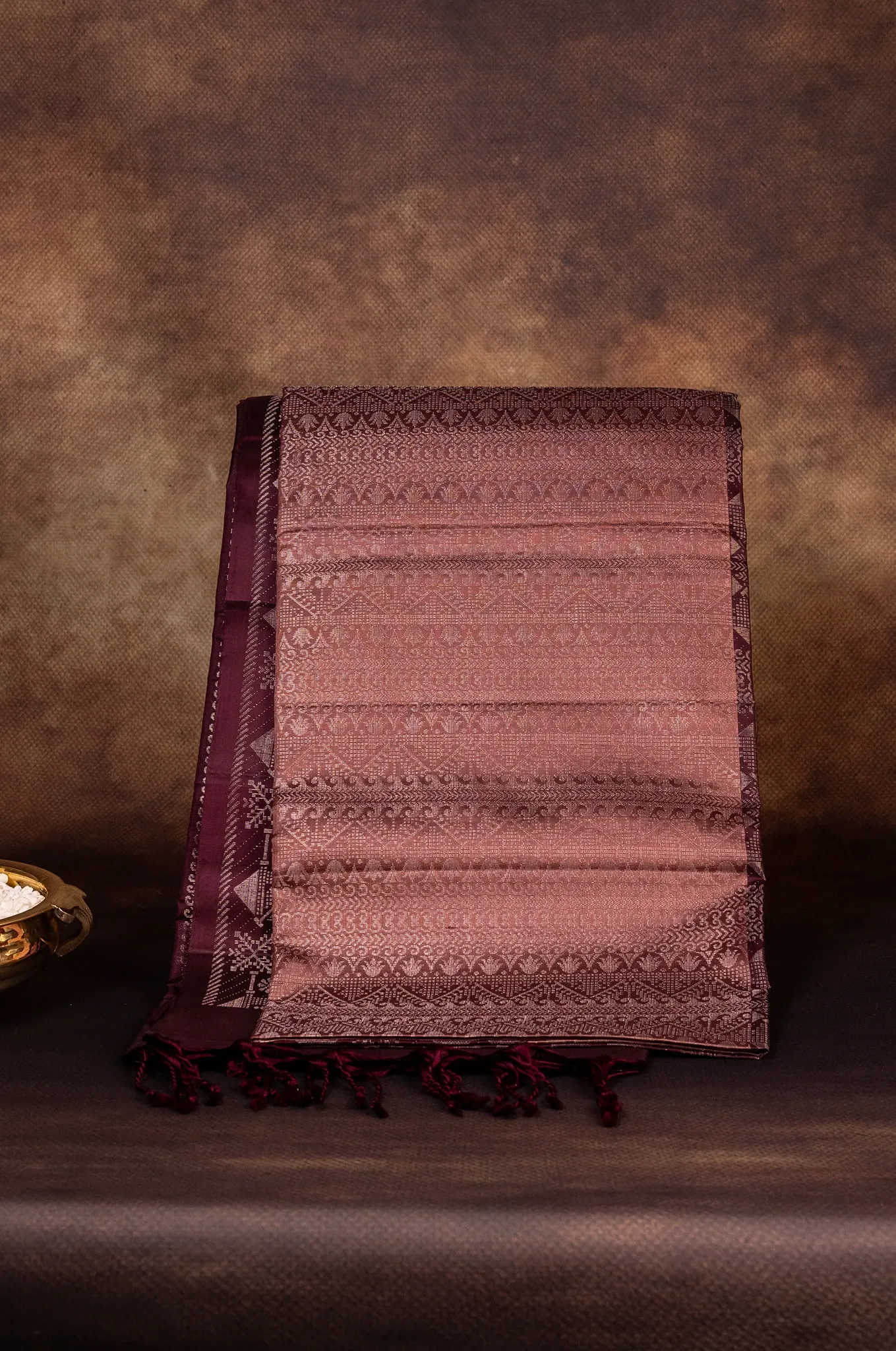 Mayuri Silk Terra Cotta Saree With Wine Border