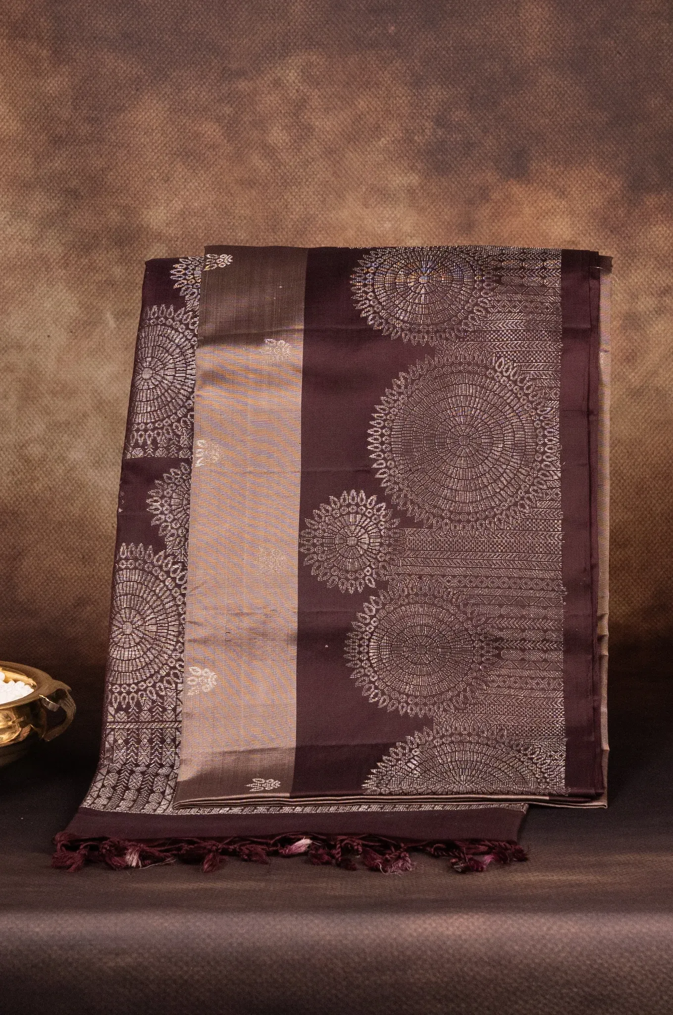 Mayuri Silk Dark Cream Colour Dark Brown Contrast Border