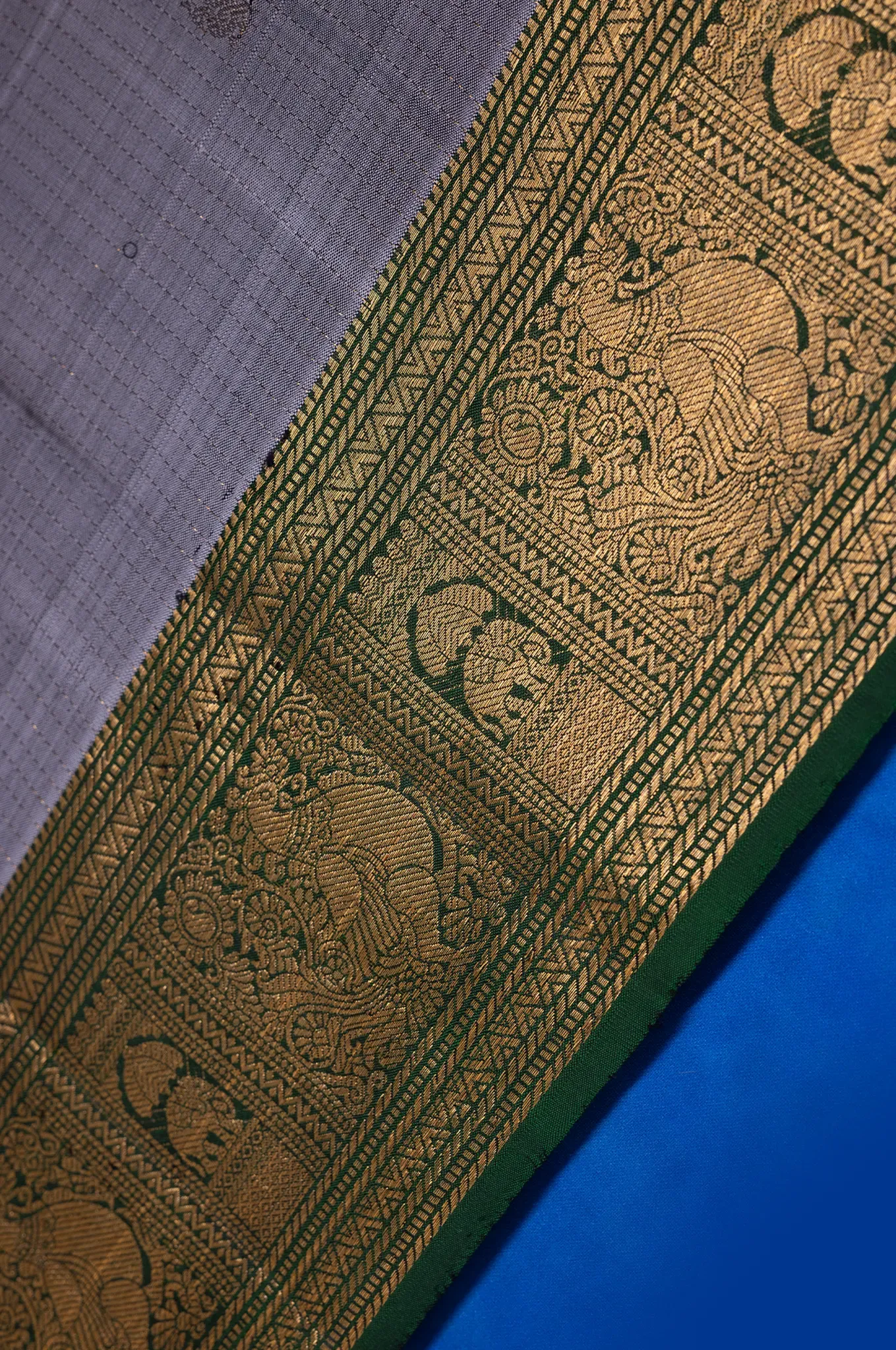 Light Blue And Dark Green Border Arani Silk