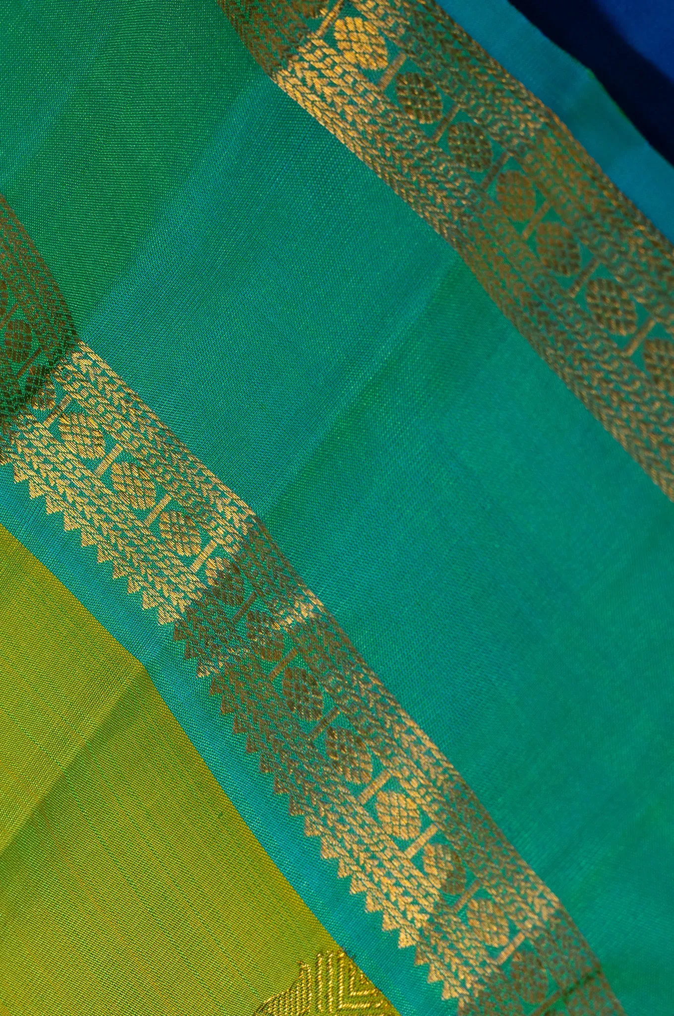 Vibrant Lime Green With Emerald Green Border Arani Silk