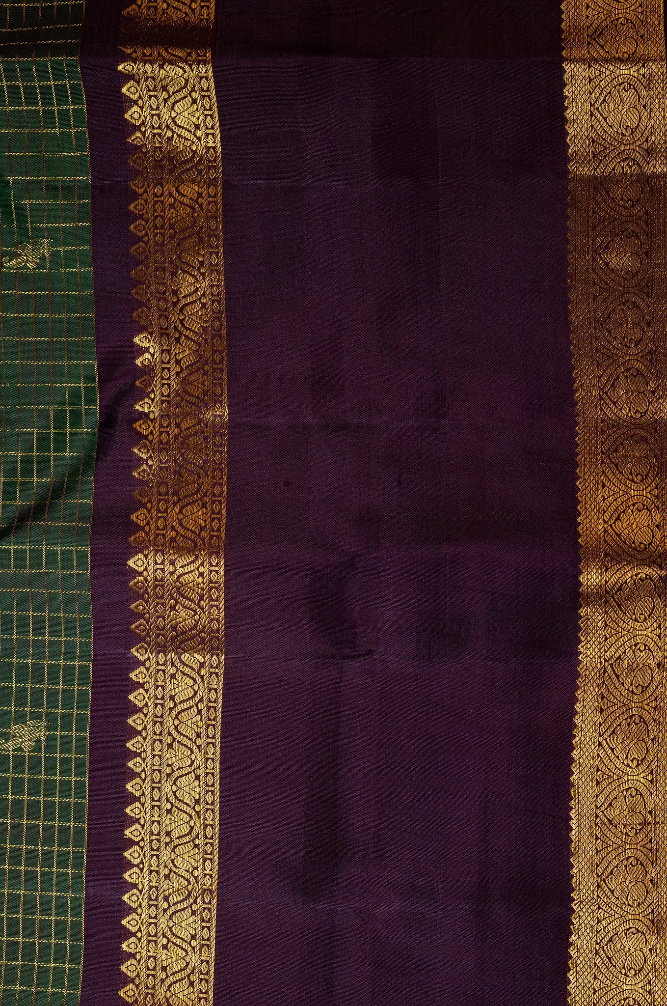Vibrant Green With Purple Border Arani Silk