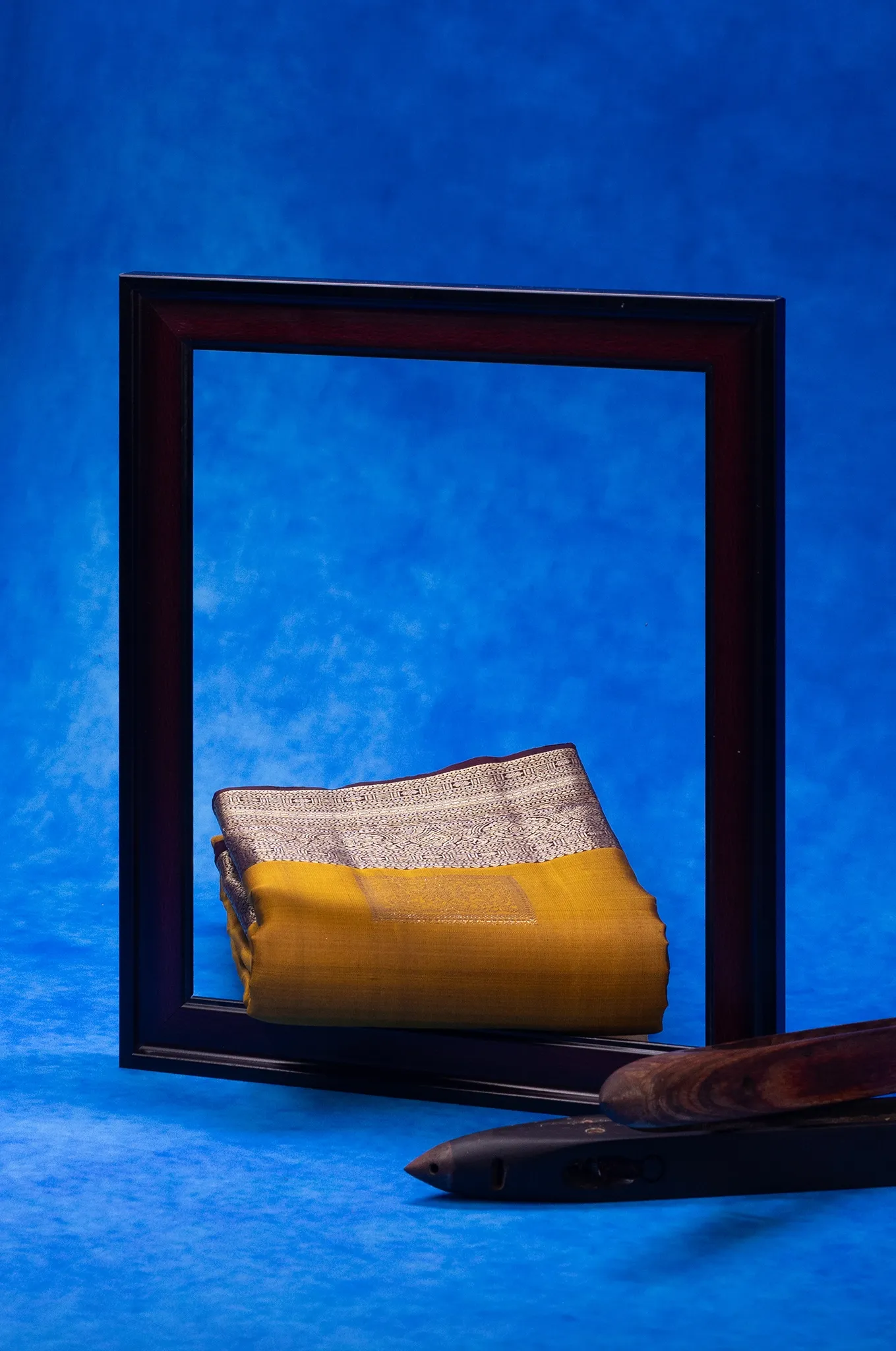 Vibrant Mustard Yellow With Dark Purple Arani Silk