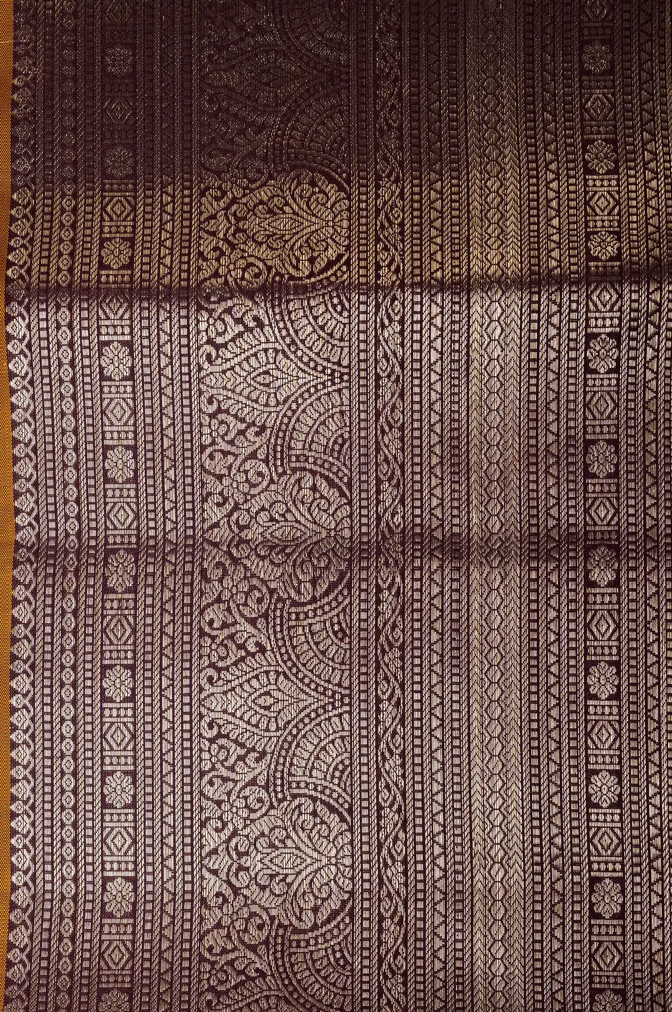 Vibrant Mustard Yellow With Dark Purple Arani Silk