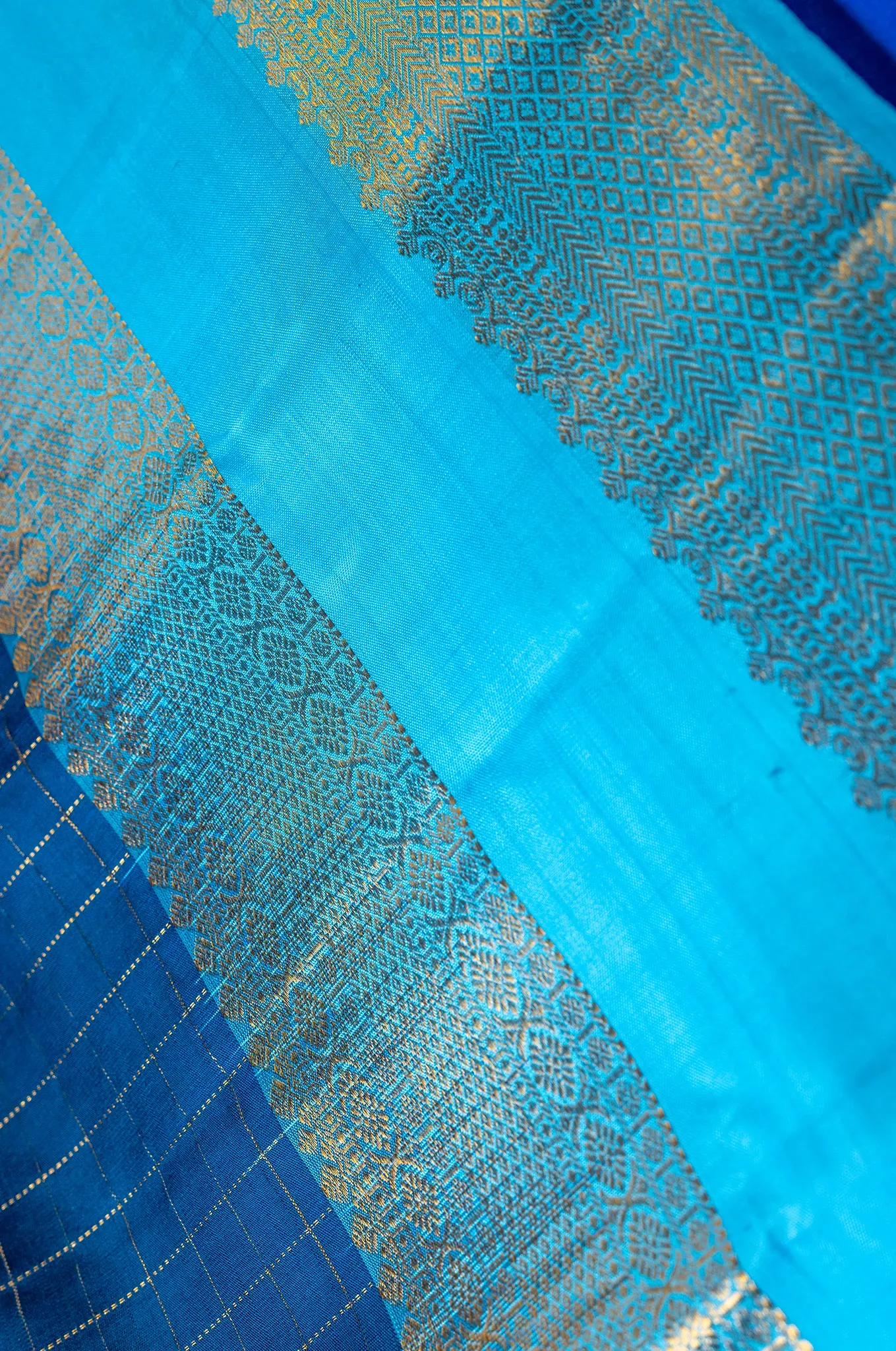 Steel Blue With Sky Blue Border Arani Silk