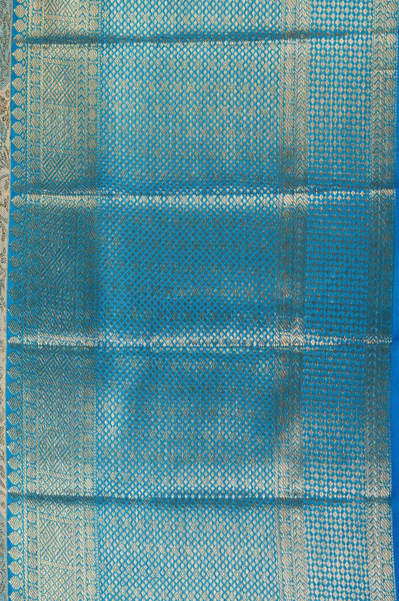 Cream Colour Saree With Sky Blue Border Kanchipuram Silk