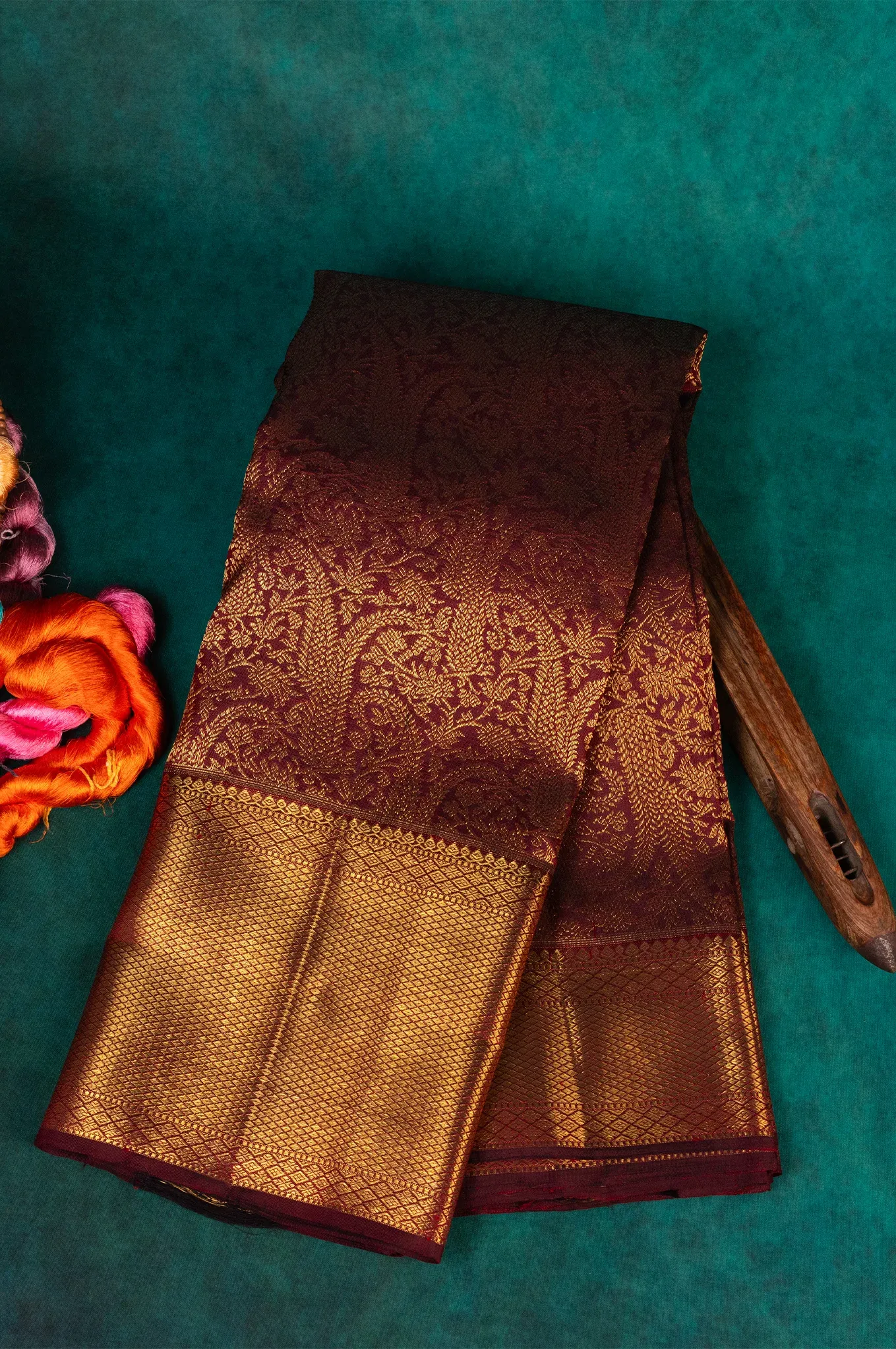 Deep Wine Red Colour Kanchipuram Silk