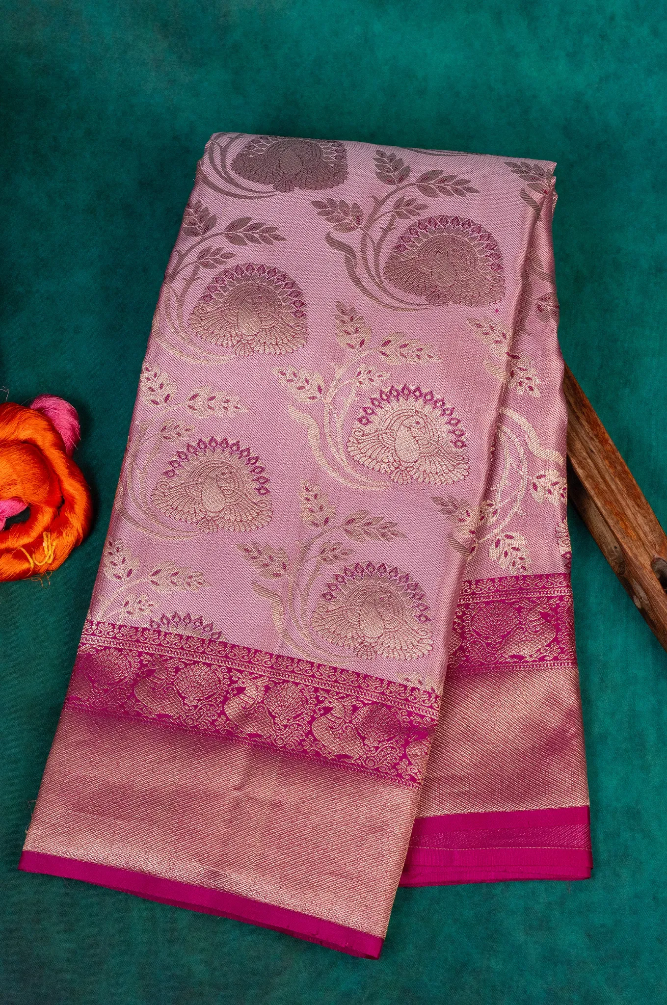 Pale Pink And Magenta Border Kanchipuram Silk