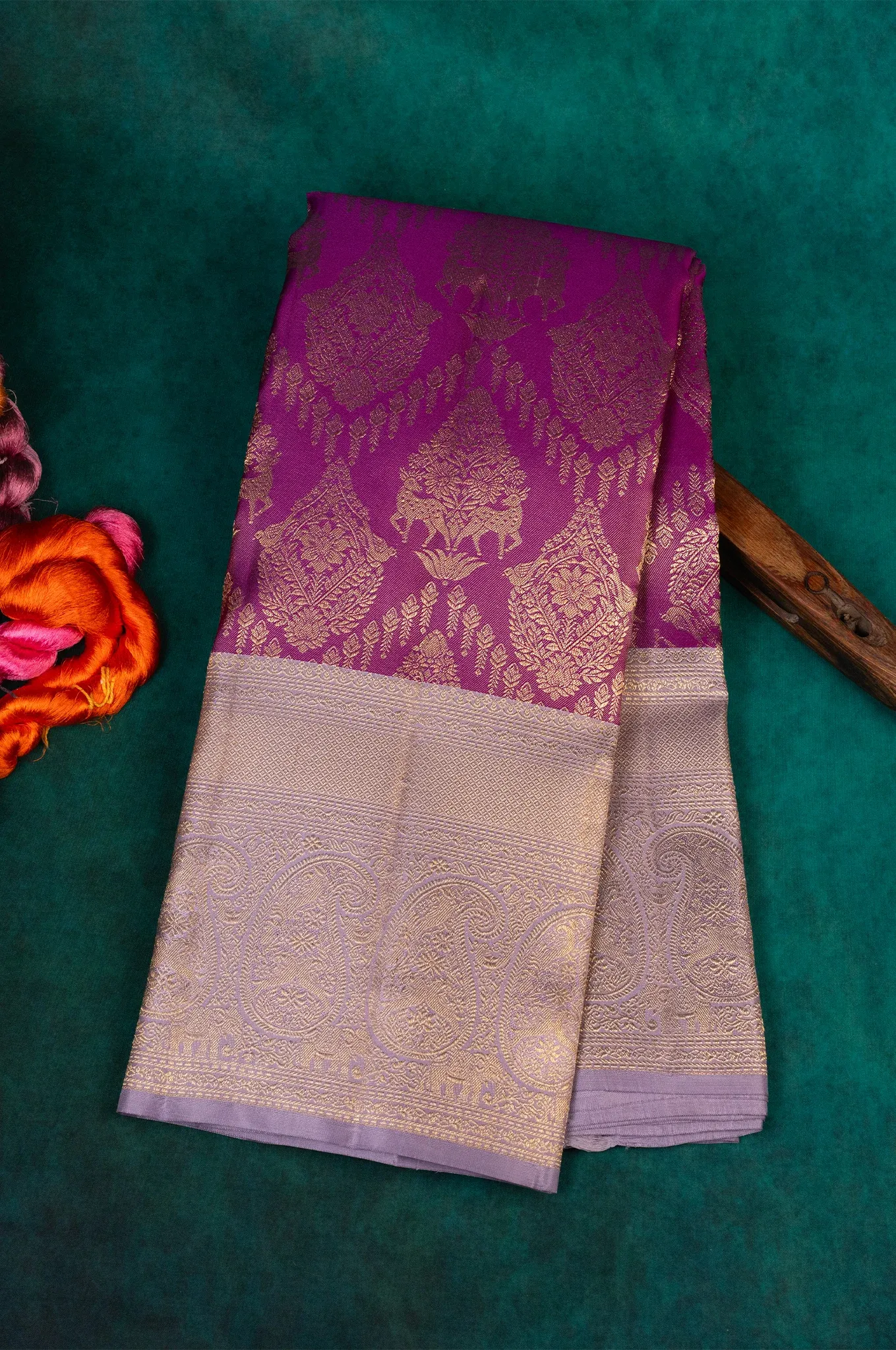 Vibrant Magenta With Beige Colour Border Kanchipuram Silk