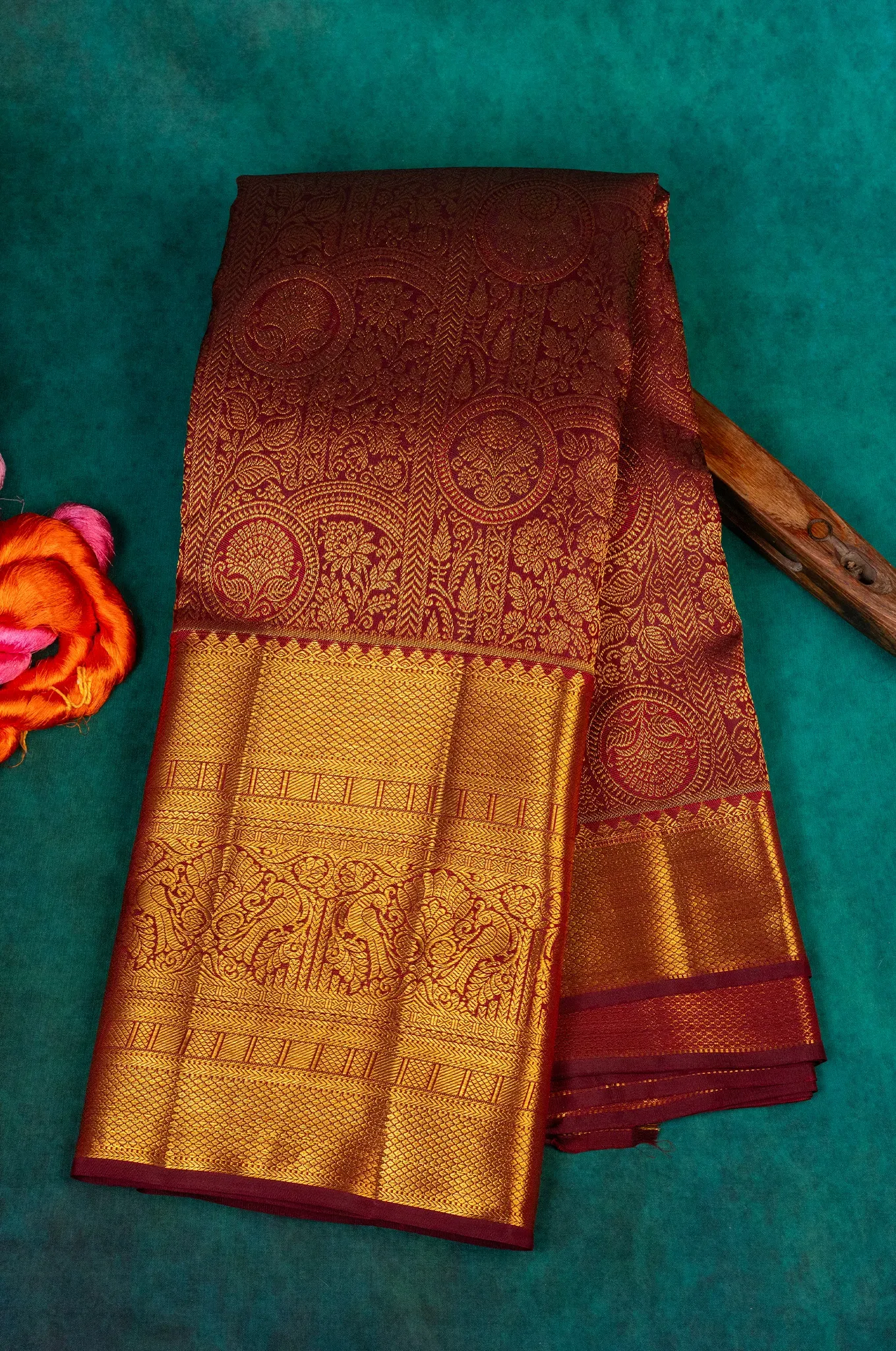 Dark Maroon Gold Colour Kanchipuram Silk