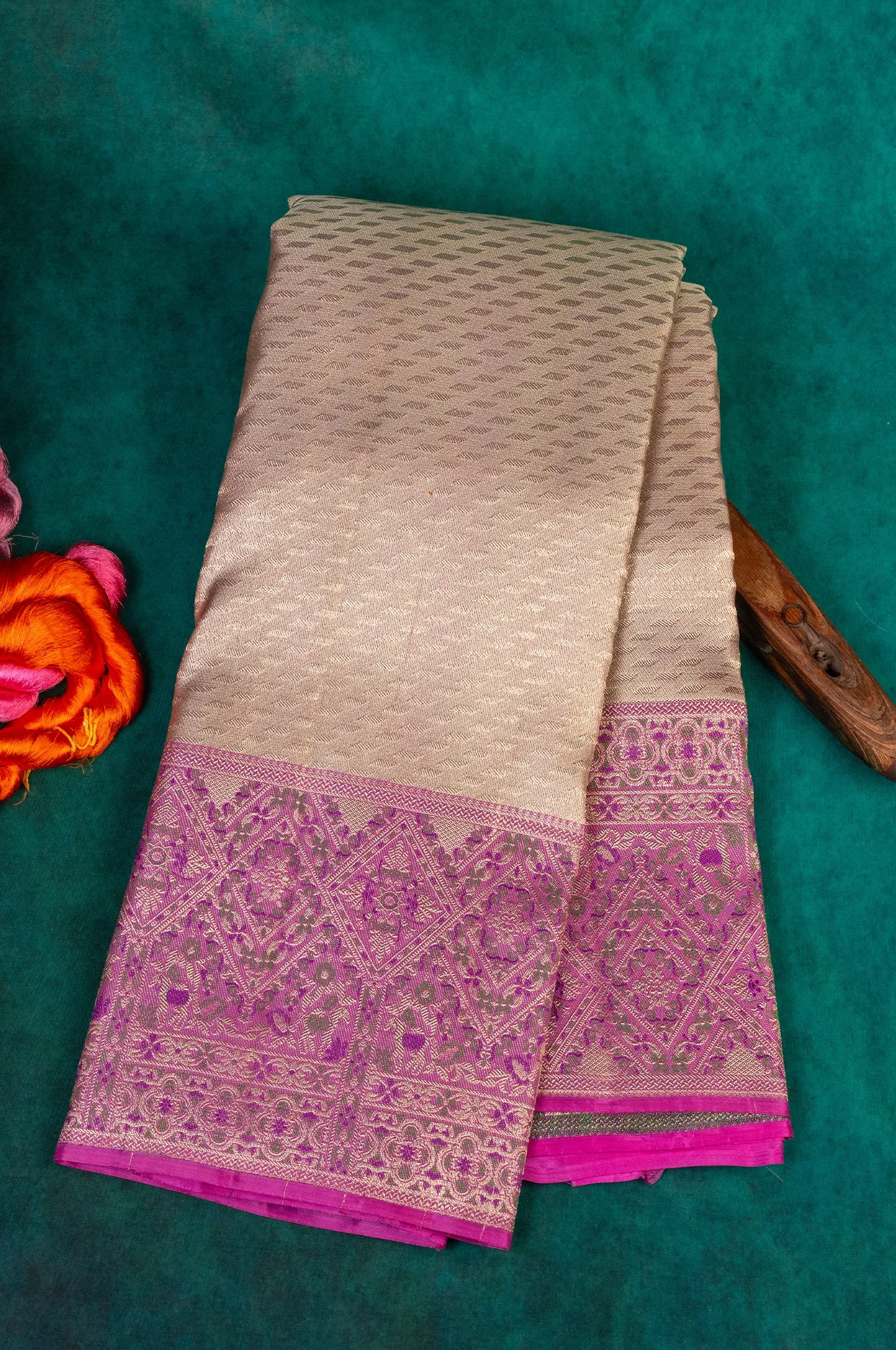 Light Grey With Vibrant Purple Border Kanchipuram Silk
