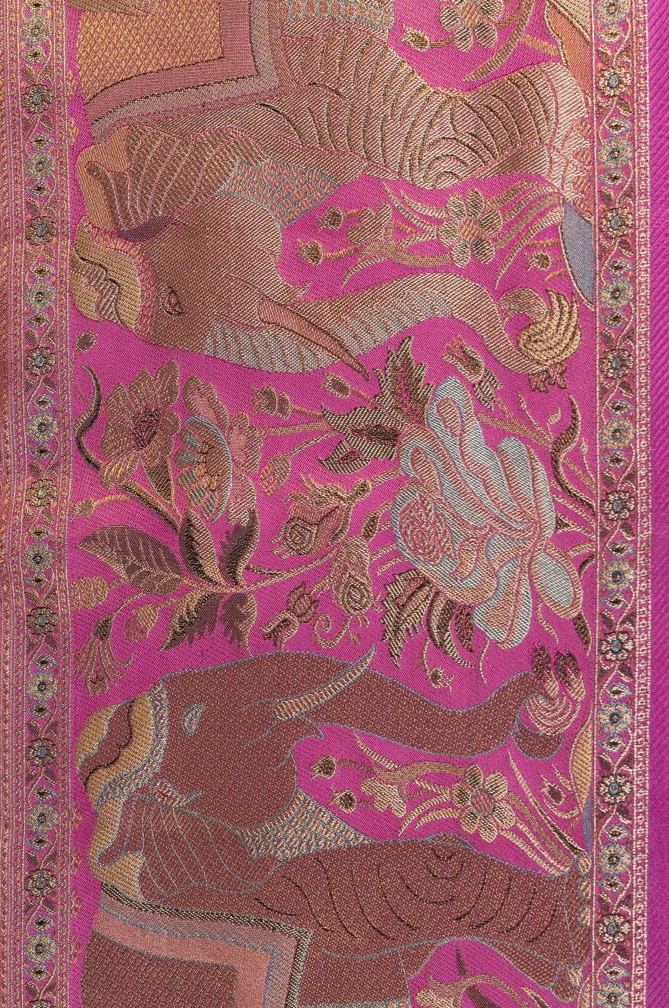 Teal Colour With Pink Colour Border Kanchipuram Silk