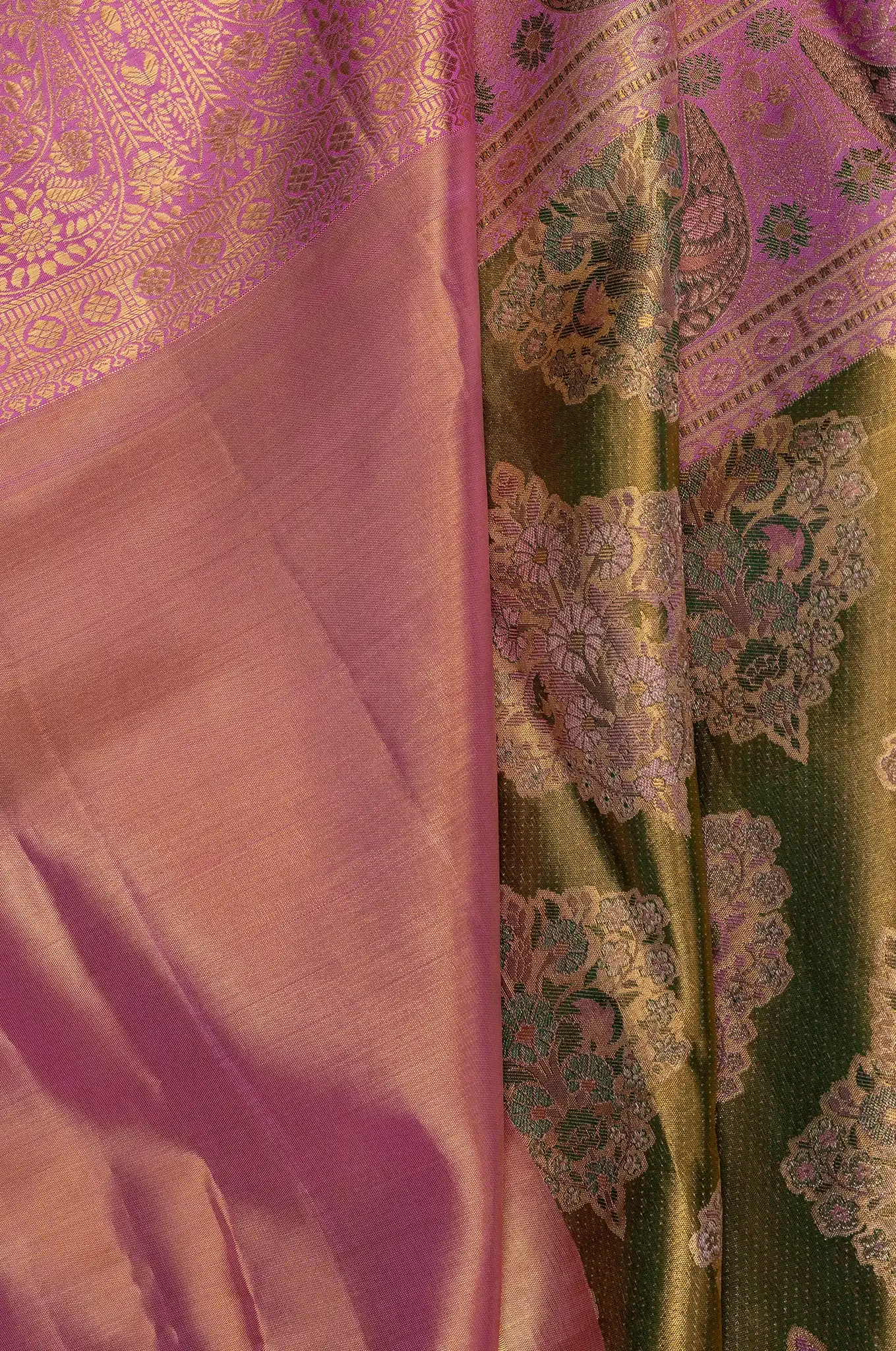 Olive Green Hue With Lilac Purple Border Kanchipuram Silk