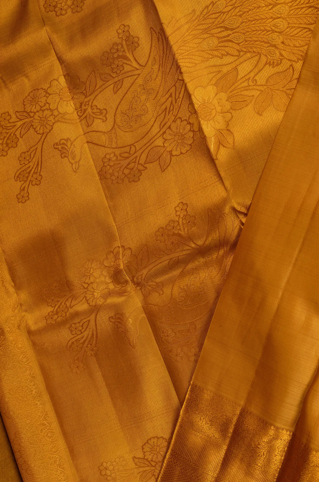 Golden Yellow Self Saree Kanchipuram Silk